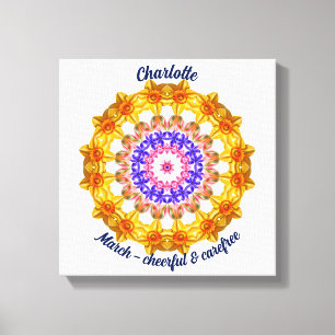 March Birth Flower Personalised Mandala Zen 12" Canvas Print