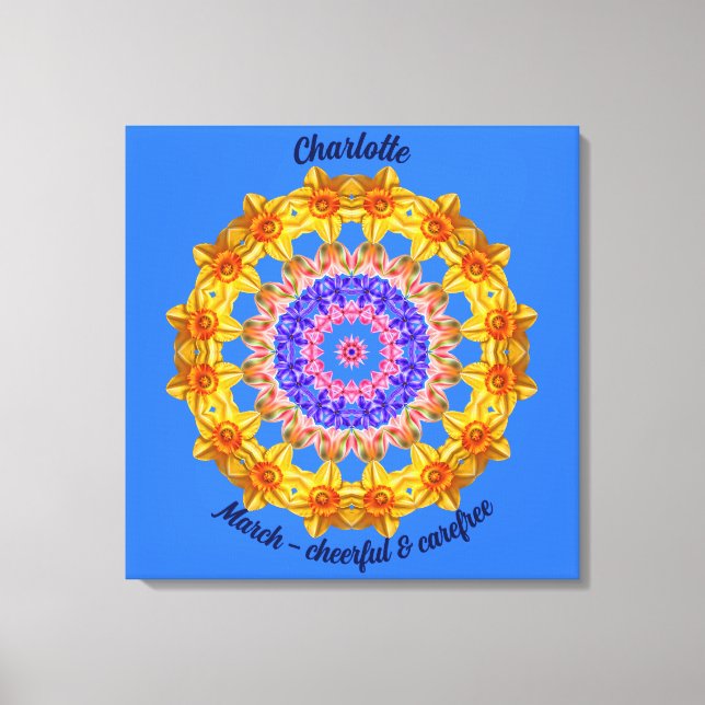 March Birth Flower Personalised Mandala Zen Art Canvas Print (Front)