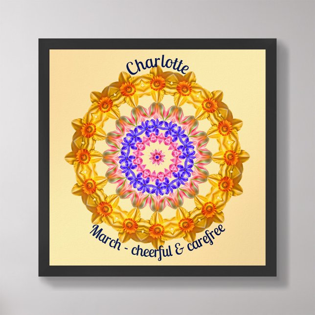 March Birth Flower Personalised Quote Kid Nursery  Poster (Framed March Birth Month Flower Nursery Kids Poster)