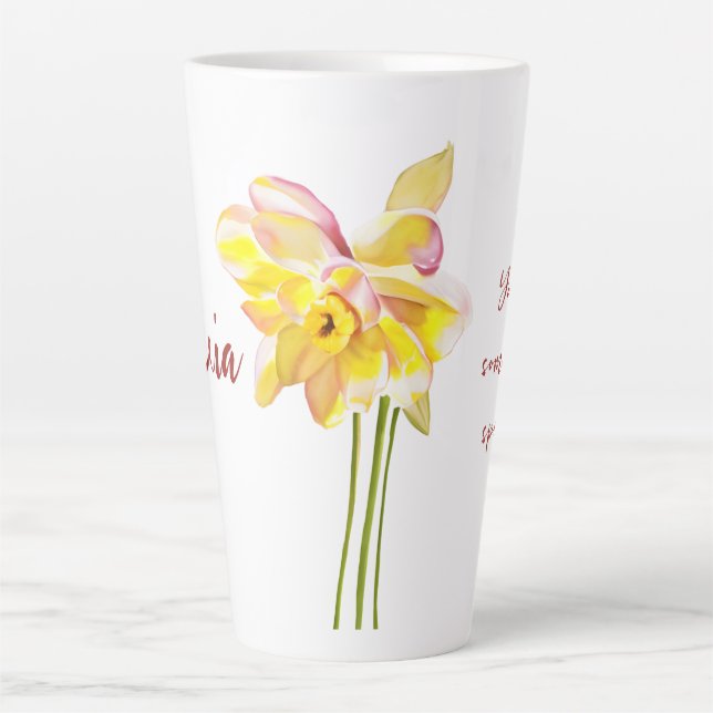 March birth flower Watercolor Daffodil Latte Mug (Front)