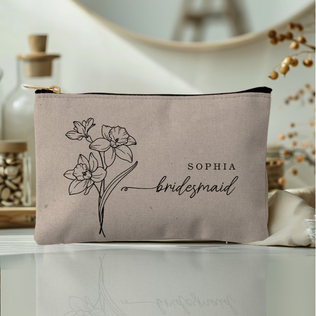 March Birth Month Flower Personalised Bridesmaid Accessory Pouch (Creator Uploaded)