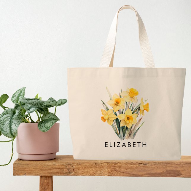 March Birth Month Flower Personalised Gift for Her Large Tote Bag (Creator Uploaded)