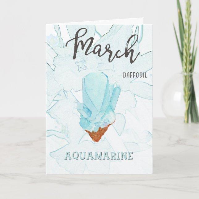 March Birthday: Aquamarine Birthstone and Flower Card (Front)