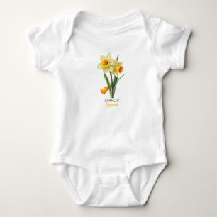 March Birthday Daffodil Birth Flower Personalised Baby Bodysuit