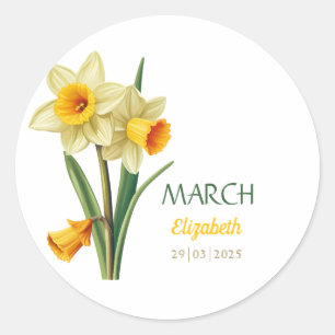 March Birthday Daffodil Birth Flower Personalised  Classic Round Sticker