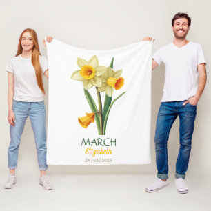 March Birthday Daffodil Birth Flower Personalised Fleece Blanket