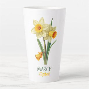 March Birthday Daffodil Birth Flower Personalised Latte Mug