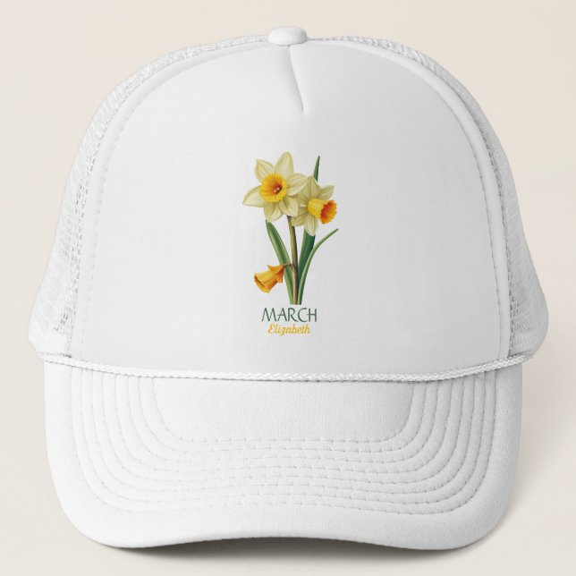 March Birthday Daffodil Birth Flower Personalised  Trucker Hat (Front)