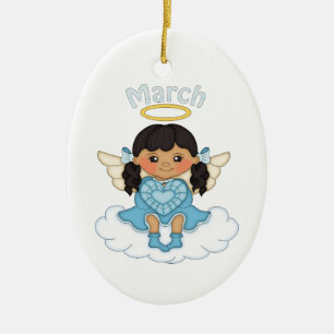 March Birthstone Angel Black Ceramic Tree Decoration