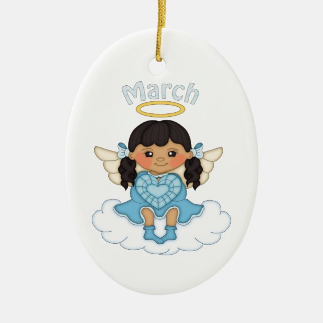 March Birthstone Angel Black Ceramic Tree Decoration (Front)