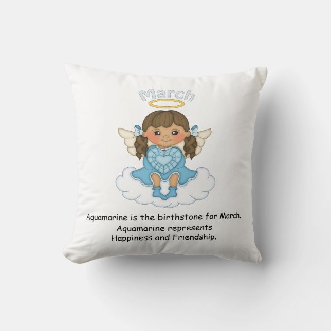 March Birthstone Angel Brunette Cushion (Front)