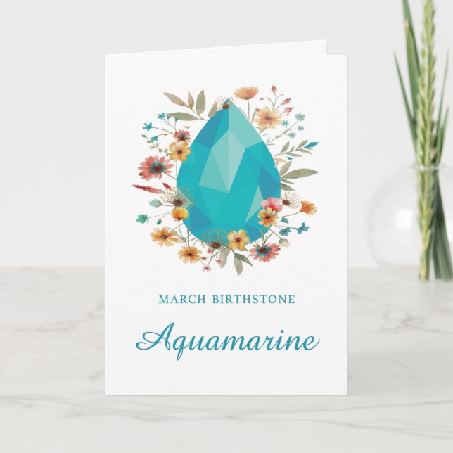 March Birthstone Aquamarine Birthday Wildflowers Card (Front)