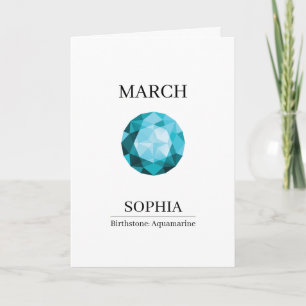 March Birthstone Birthday Name Aquamarine Card