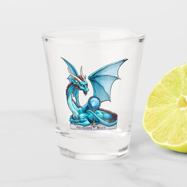March Birthstone Dragon: Aquamarine Shot Glass (Front)