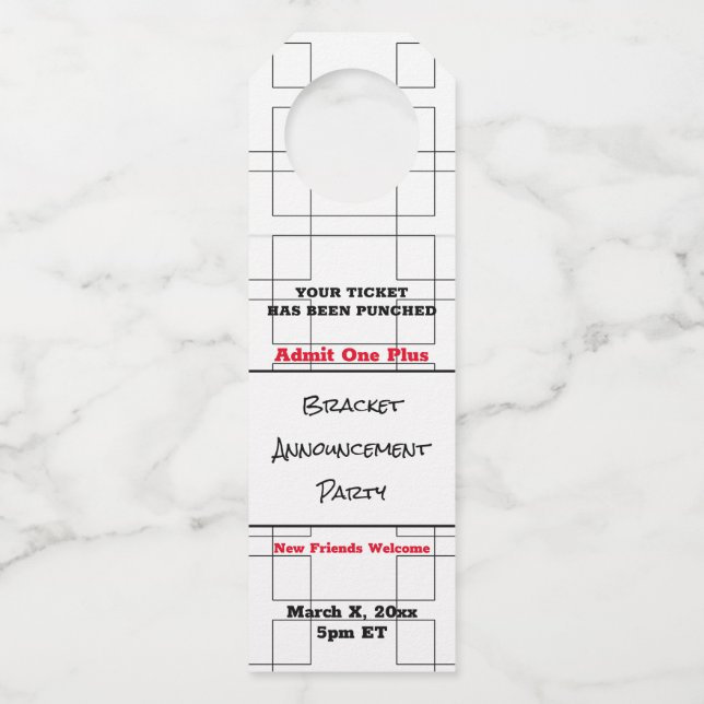 March Bracket Basketball Announcement Party Bottle Tag (Front)