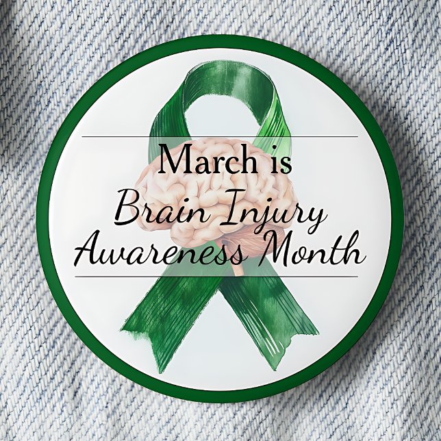 March Brain Injury Awareness Month 6 Cm Round Badge (March is Brain Injury Awareness Month pinback button.)