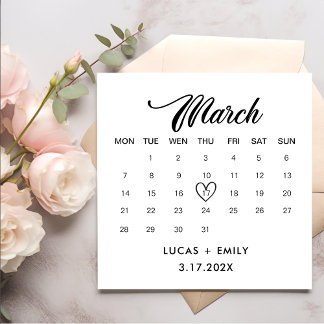 March Calendar Dark Black Wedding Napkin