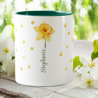 March Daffodil Birth Month Floral  Flower  Two-Tone Coffee Mug