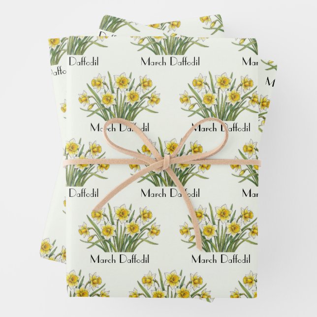 March Daffodil Flowers Wrapping Paper Sheet (In situ)