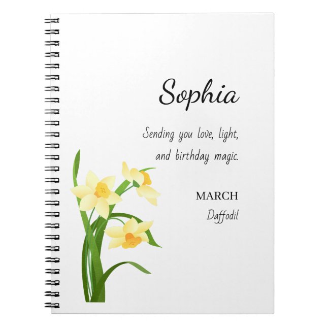 March Daffodil Personalised Birthday Notebook (Front)
