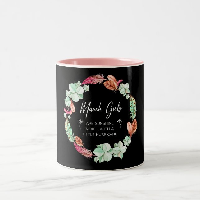 March Girls Are Sunshine, Flowers Birthday Gift Ho Two-Tone Coffee Mug (Center)