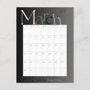 March Grey Modern Monthly Calendar 2025 Postcard