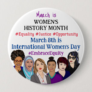 March is International Women's Day   Large 10 Cm Round Badge