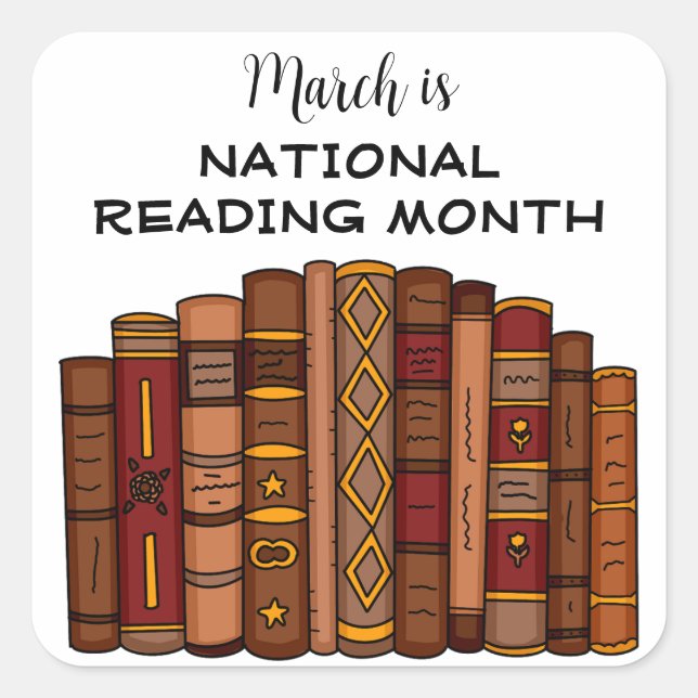March is National Reading Month Square Sticker (Front)