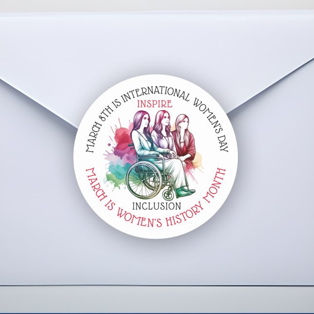 March is Women's History Month   Inspire Inclusion Classic Round Sticker (Creator Uploaded)