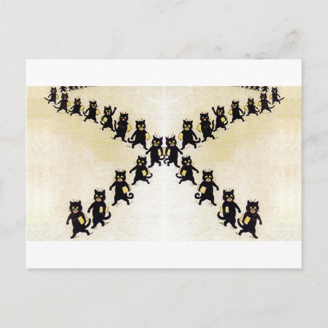 March of black cats, Louis Wain Postcard (Front)