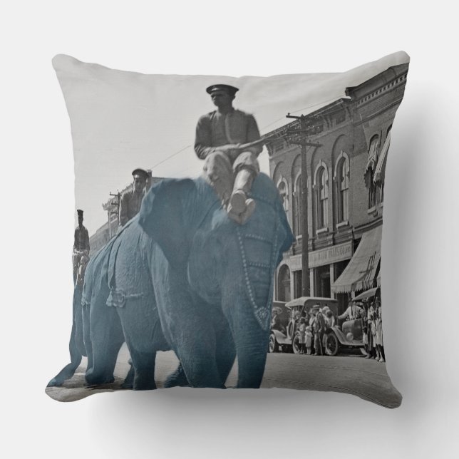 March of the Blue Blue Elephants Ca. 1920's circus Cushion (Front)