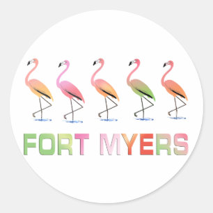 March of the Tropical Flamingos FORT MYERS Classic Round Sticker
