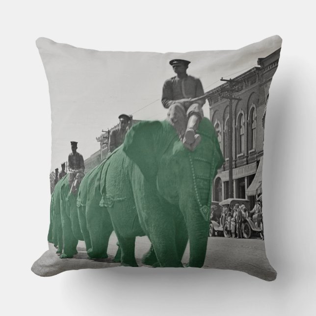 March of thee green elephants Circa 1920 Cushion (Front)