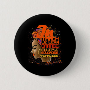 March We Wear Orange Multiple Sclerosis Afro Black 6 Cm Round Badge