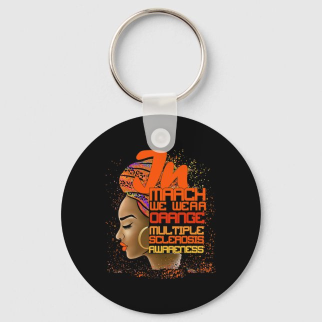 March We Wear Orange Multiple Sclerosis Afro Black Key Ring (Front)