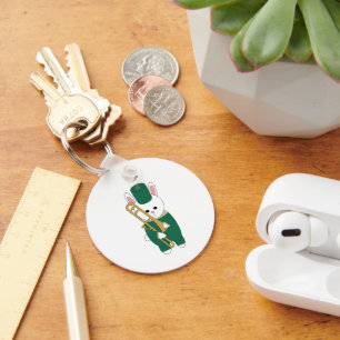 Marching Band Bunny with Trombone Green Gold Key Ring