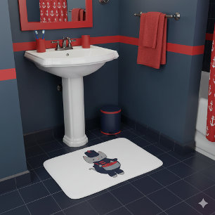 Marching Band Cat Drummer Navy Blue Red Bath Mat