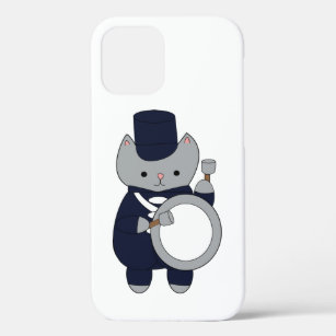 Marching Band Cat Navy Blue White Bass Drummer iPhone 12 Pro Case