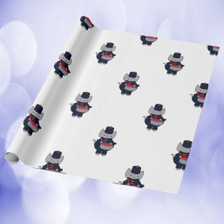 Marching Band Cat Snare Drum Navy Blue Red Pattern Wrapping Paper