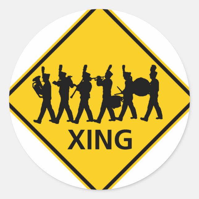 Marching Band Crossing Highway Sign Classic Round Sticker (Front)