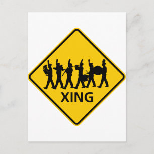 Marching Band Crossing Highway Sign Postcard