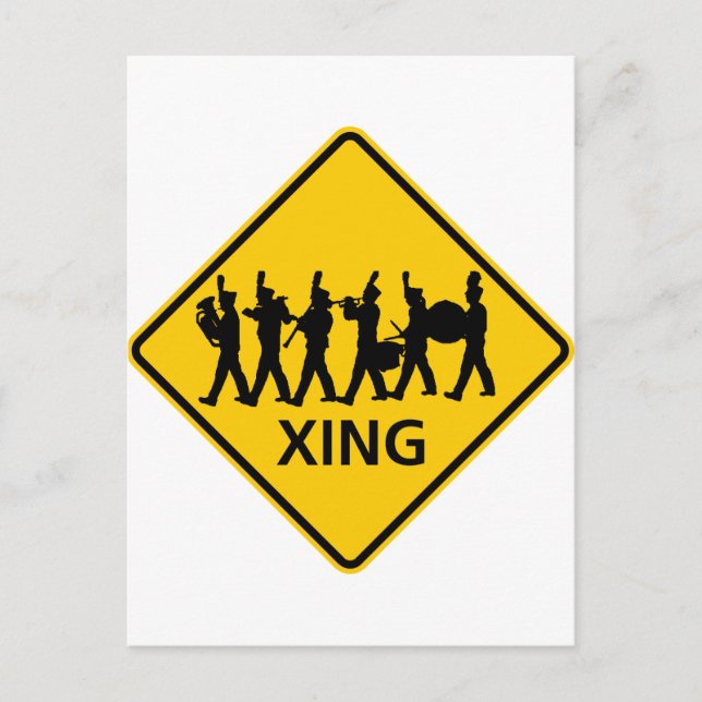 Marching Band Crossing Highway Sign Postcard (Front)