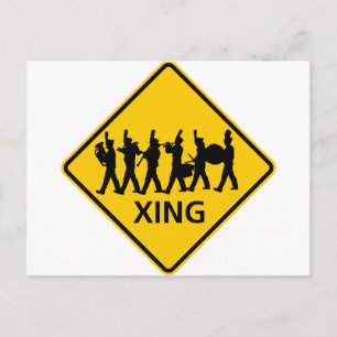 Marching Band Crossing Highway Sign Postcard