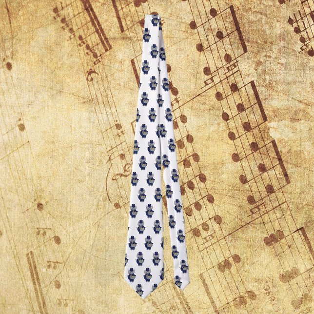 Marching Band Drumline Cat Navy Blue Gold Pattern Tie (A tie with a pattern of snare drum playing cats wearing navy blue & gold marching band uniform.)
