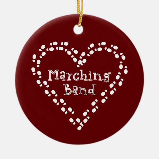 Marching Band Footprints Heart Ceramic Tree Decoration (Front)