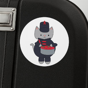 Marching Band Gray Cat Drum Navy Blue Red Classic Round Sticker