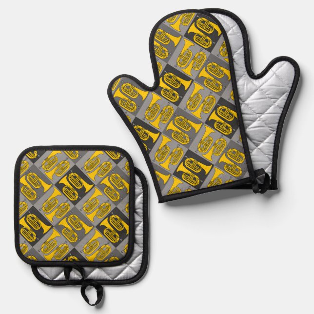 Marching Baritone Crosshatch Oven Mitt & Pot Holder Set (Front/Back)