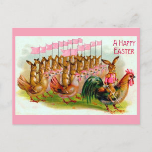 marching Easter bunny and chickens Postcard