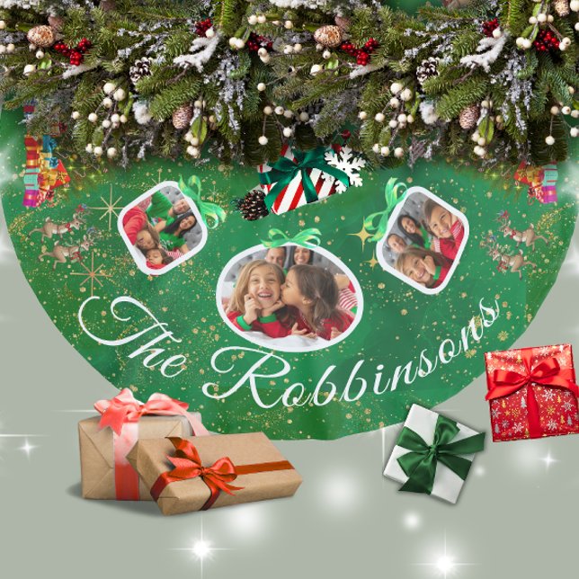 Marching Festive Reindeer Green 3 Photo Tree Skirt (Creator Uploaded)
