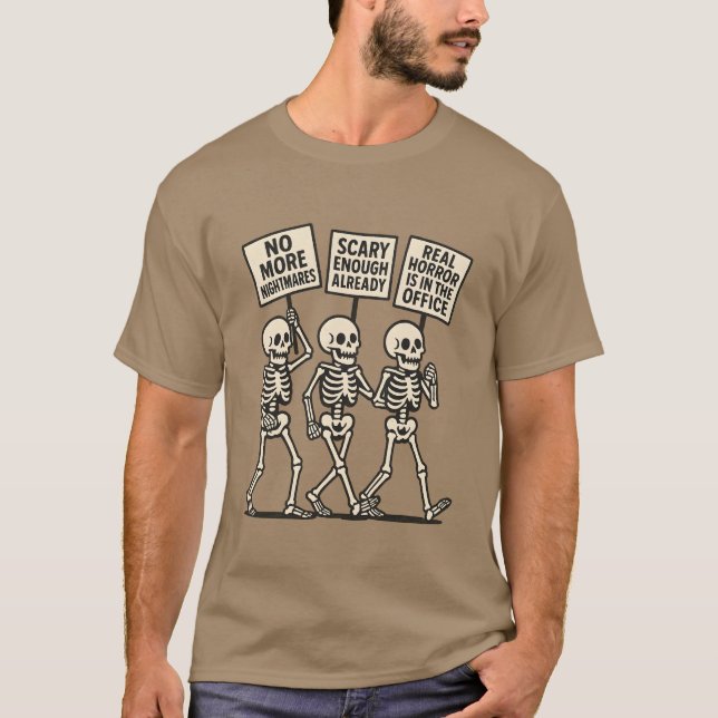 Marching Skeletons with Protest Signs Design T-Shirt (Front)